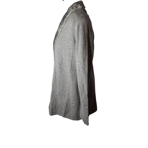 NWT Vertical Design Rabbit Hair Trim Collar Open Cardigan Size Large Women's - Picture 4 of 9